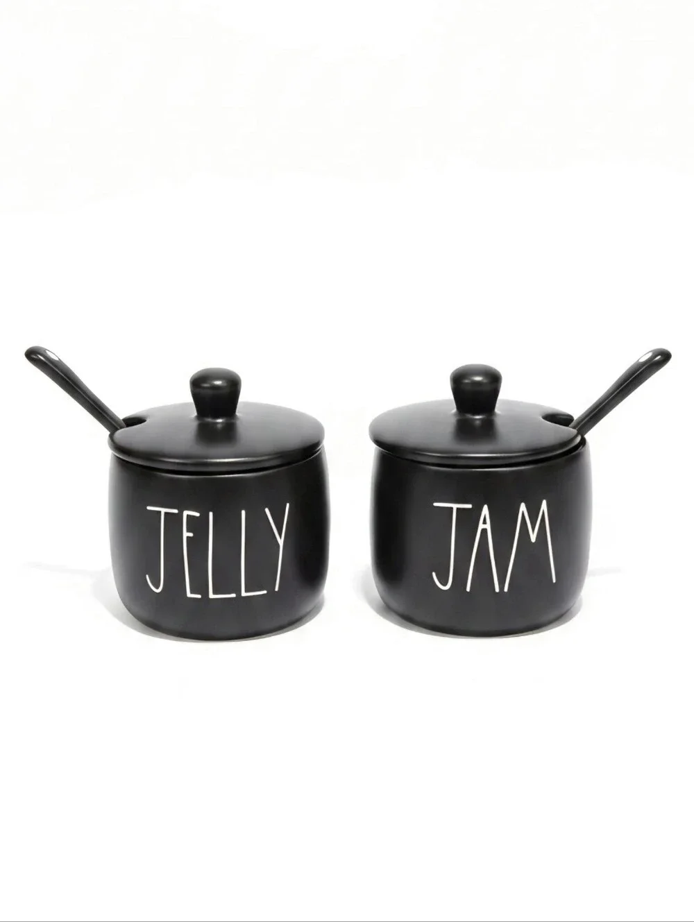 Rae Dunn Jam & Jelly Jars Set w Lids & Spoons like new